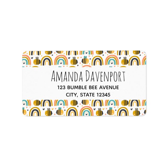 Muster für niedliche Hummeln und Regenbogen Adressaufkleber (Vorne)