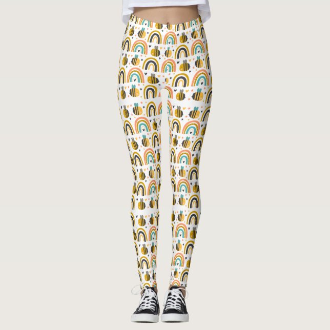 Muster für niedliche Hummeln und Regenbogen Leggings (Vorderseite)