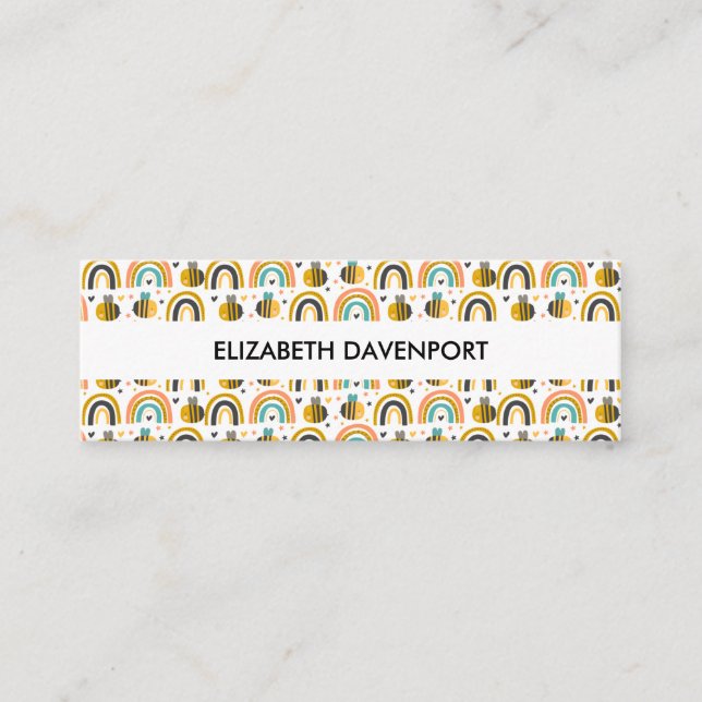 Muster für niedliche Hummeln und Regenbogen Mini Visitenkarte (Vorderseite)