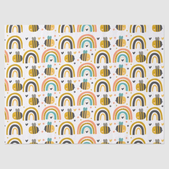 Muster für niedliche Hummeln und Regenbogen Seidenpapier (Vorderseite)