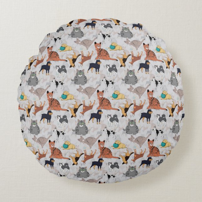 Muster für niedliche Hunde und Katzen Rundes Kissen (Vorderseite)