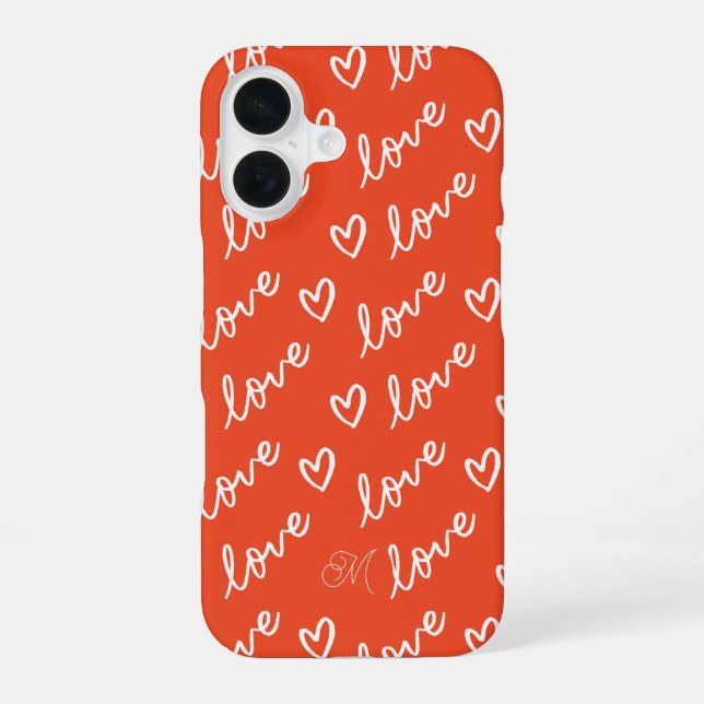 Muster für Niedliche Liebe mit rotem Monogramm iPhone 16 Hülle (Rückseite)