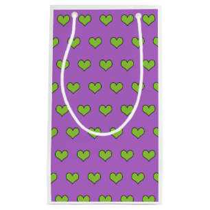 Muster für niedliche Lilac- und grüne Herzen Kleine Geschenktüte