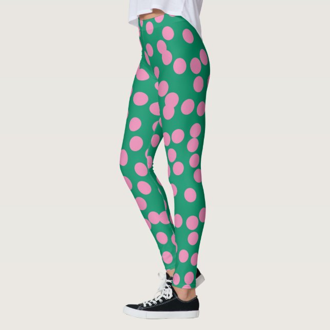 Muster für niedliche rosa und grüne Punkte Leggings (Links)