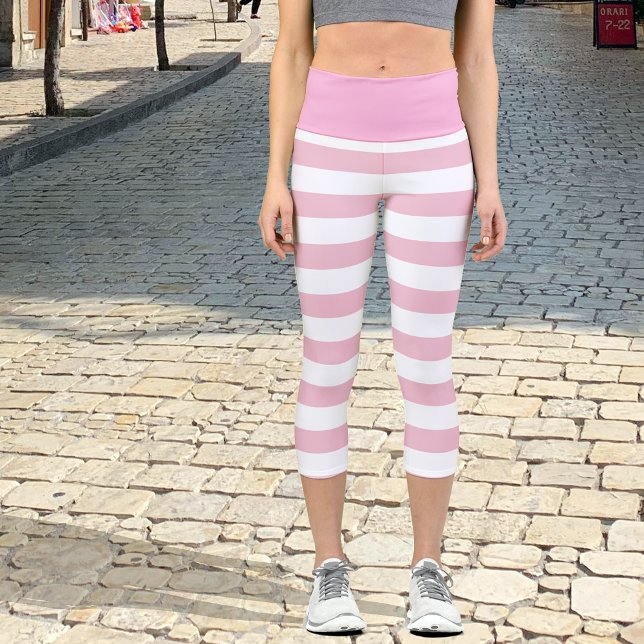 Muster für niedliche, rosa und weiße Streifen Capri Leggings (Von Creator hochgeladen)