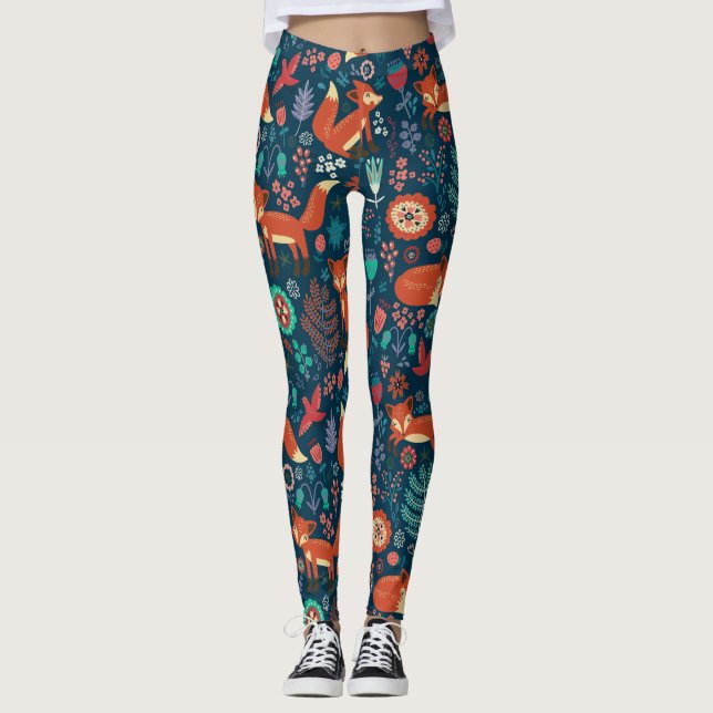 Muster für niedliche Rotfüchse und Blume Leggings (Vorderseite)