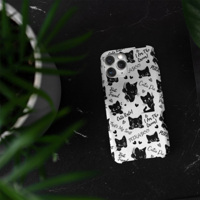 Muster für niedliche Schwarze Katzen und Redewendu Case-Mate iPhone Hülle (Cute Black Cats and Sayings with Hearts Pattern  for Cat Lovers and Halloween iPhone 15 Pro Max Case)