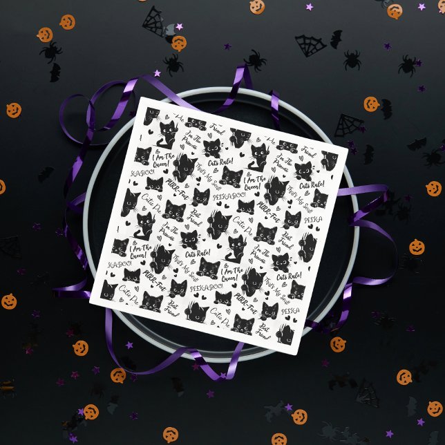 Muster für niedliche Schwarze Katzen und Redewendu Serviette (Cute Black Cats and Sayings with Hearts Pattern  for Cat Lovers and Halloween Paper Napkins)