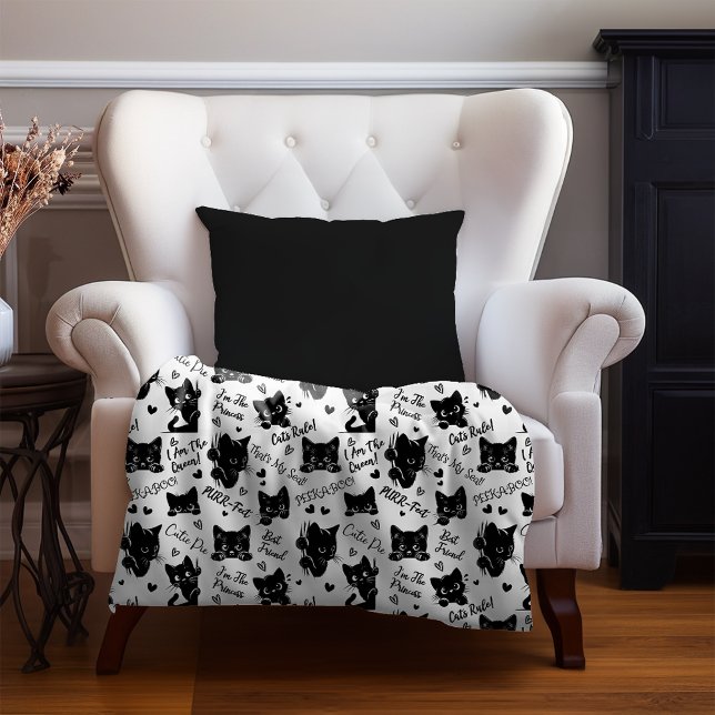 Muster für niedliche Schwarze Katzen und Redewendu Sherpadecke (Cute Black Cats and Sayings with Hearts Pattern  for Cat Lovers and Halloween Small Sherpa Blanket)