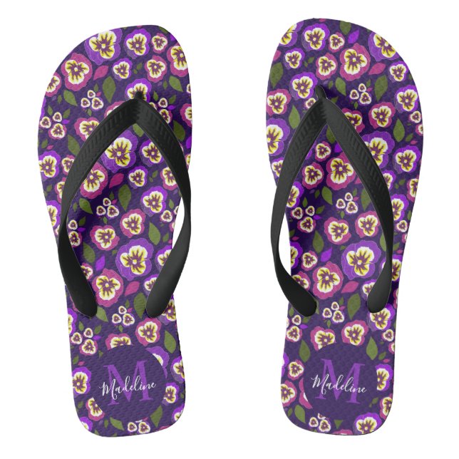 Muster für niedliche Stiefmütterchen Lila Monogram Flip Flops (Fußbett)