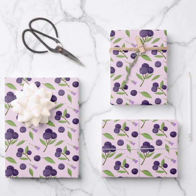 Muster für Obstkörbe - Blaubeeren Geschenkpapier Set (Vorderseite)
