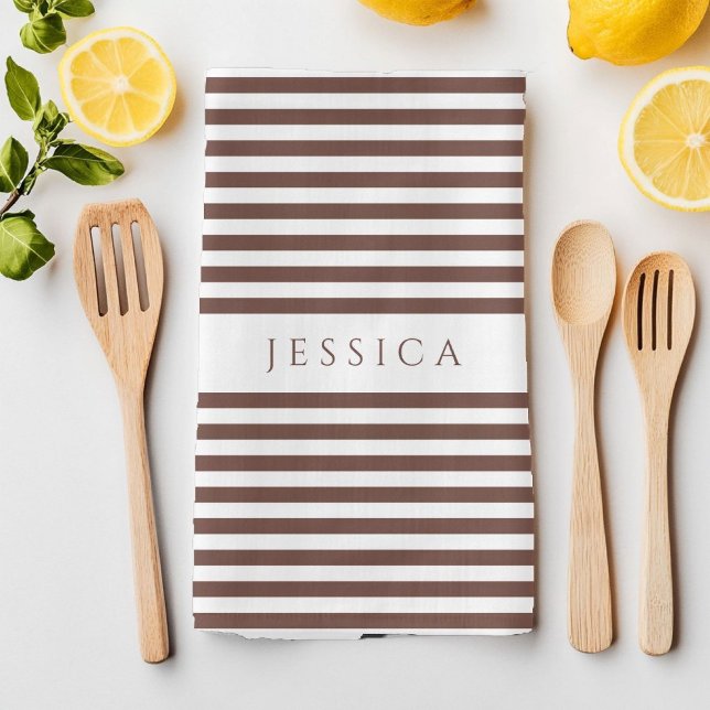 Muster für personalisierte braune Streifen Geschirrtuch (Personalized Brown Stripes Pattern Kitchen Towel)