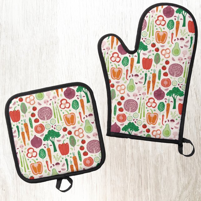 Muster für pflanzliche Lebensmittel Ofenhandschuh & Topflappen-Set (Fun vegetable food pattern oven mitt and pot holder)