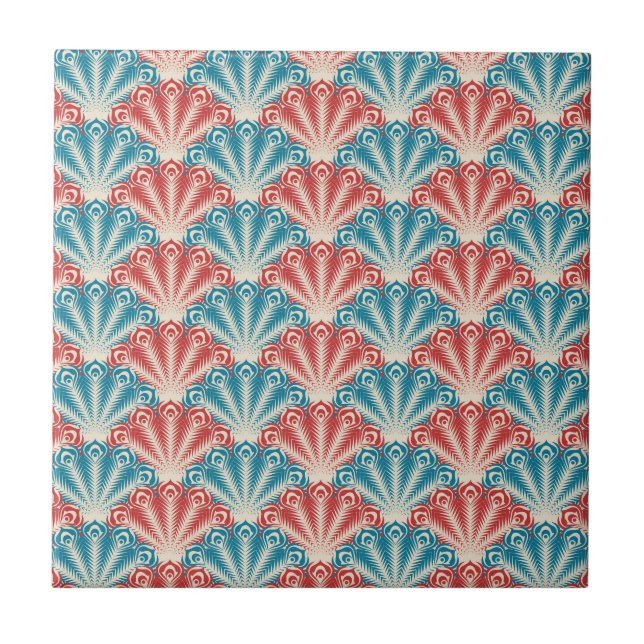 Muster für Red and Blue Peacock Schwanz Fliese (Vorderseite)