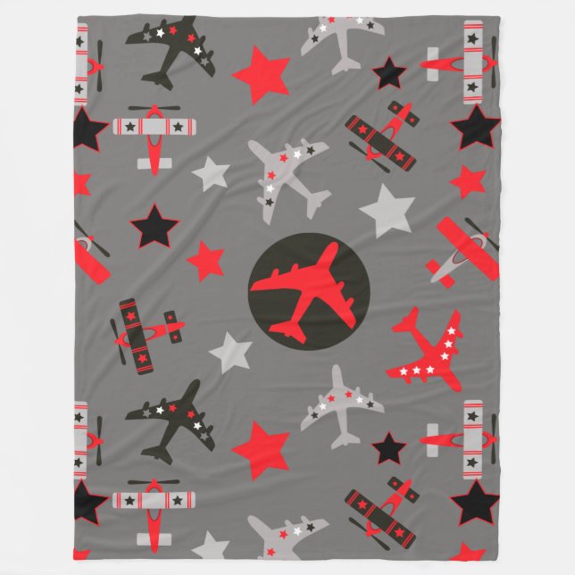 Muster für Red Black Gray Airplanes Fleecedecke (Vorderseite)
