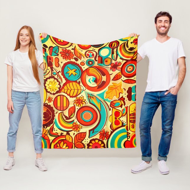 Muster für Retro 70er Groovy Fall Herbstelemente Fleecedecke (Beispiel)