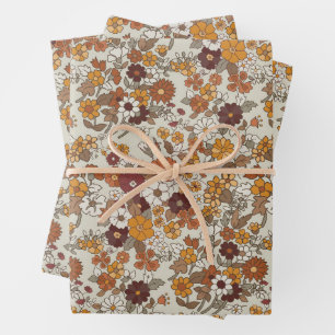Muster für Retro-Boho-Blume Geschenkpapier Set