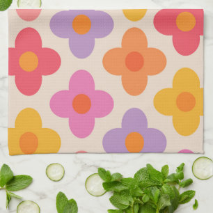Muster für Retro-farbige Hippie-Mod-Blume Geschirrtuch