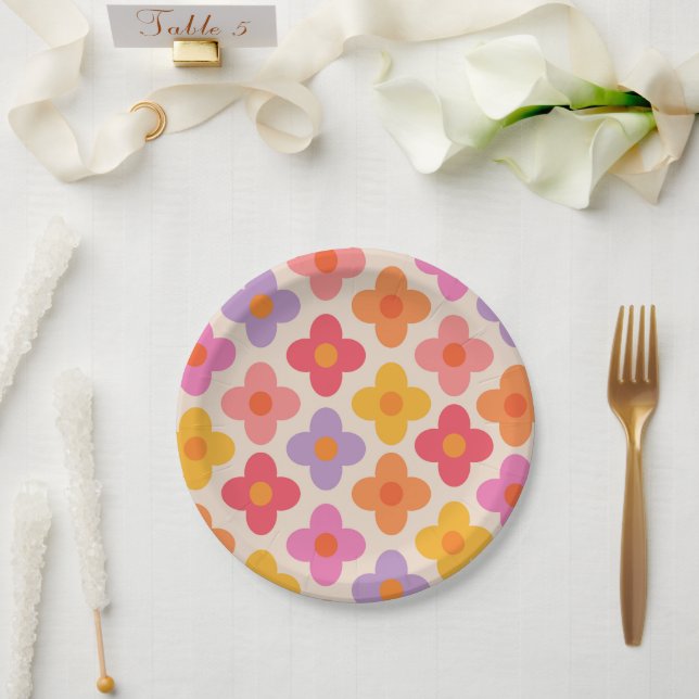 Muster für Retro-farbige Hippie-Mod-Blume Pappteller (Hochzeit)