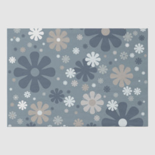 Muster für Retro-Floral in Stahl Blau und Taupe Seidenpapier