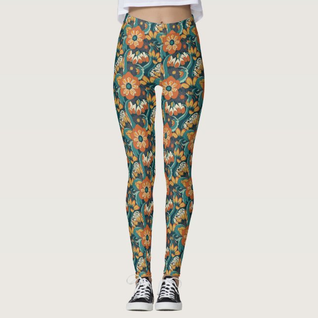 Muster für Retro-Floral Leggings (Vorderseite)