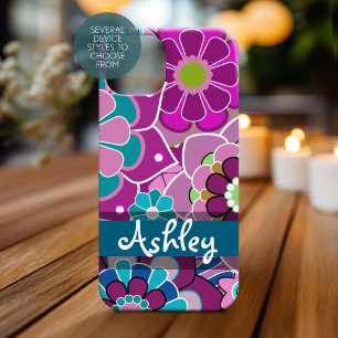 Muster für Retro Floral mit Name iPhone 16 Hülle