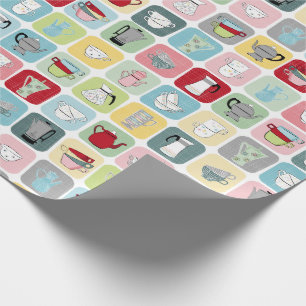 Muster für Retro-Kaffeeköpfe und Kaffeekuppen Geschenkpapier