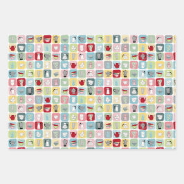 Muster für Retro-Kaffeeköpfe und Kaffeekuppen Geschenkpapier Set