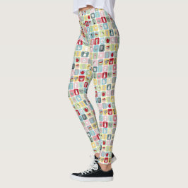 Muster für Retro-Kaffeeköpfe und Kaffeekuppen Leggings
