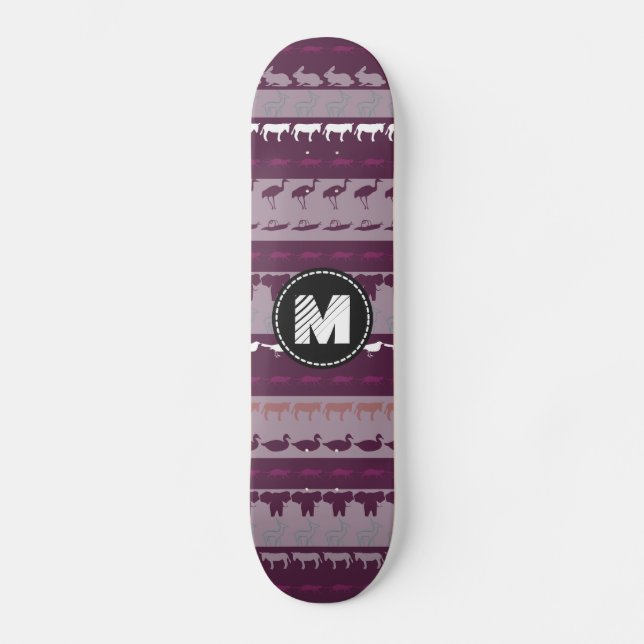 Muster für Retro-Retro-farbige Monogramm-Tiere Skateboard (Vorderseite)