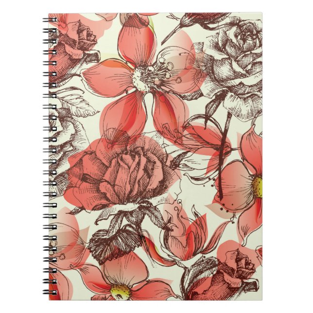 Muster für Retro-Rote Rosen Notizblock (Vorderseite)