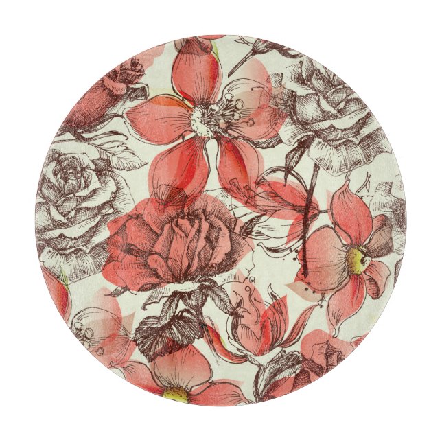 Muster für Retro-Rote Rosen Schneidebrett (Vorderseite)