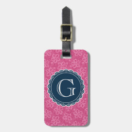Muster für rosa Navy-Monogram-Hibiskus Gepäckanhänger
