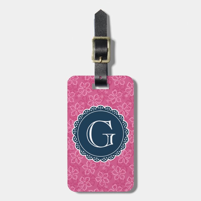 Muster für rosa Navy-Monogram-Hibiskus Gepäckanhänger (Vorderseite vertikal)