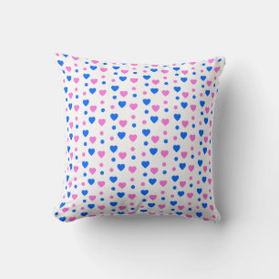 Muster für rosa und blaue Herzen und Polka-Punkte Kissen