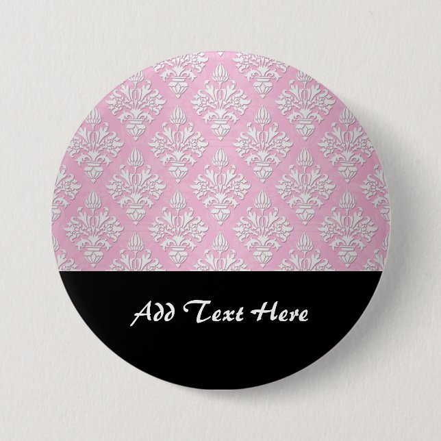 Muster für rosa und weiße, florale Damast Button (Vorderseite)