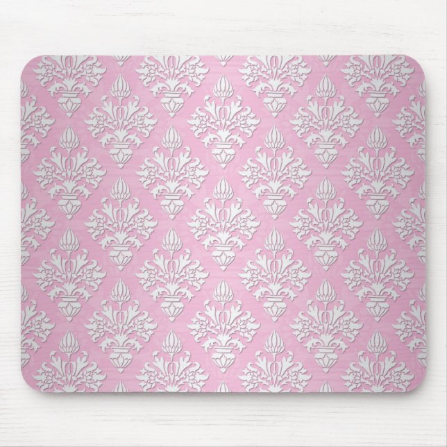 Muster für rosa und weiße, florale Damast Mousepad (Vorne)