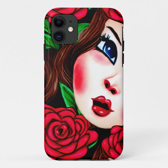 Muster für rote Lippen und Rote Rosen Case-Mate iPhone Hülle (Rückseite)