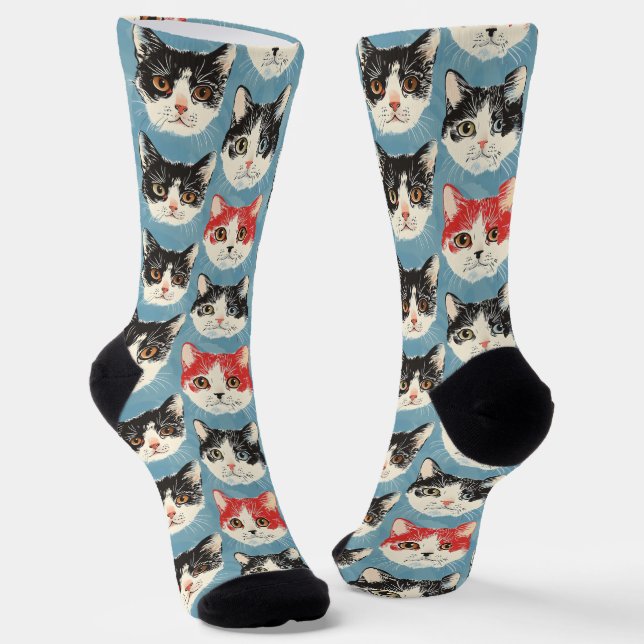 Muster für rote und schwarze Katzen Socken (Gewinkelt)