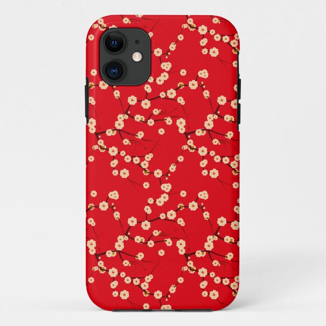 Muster für rote und weiße japanische Kirschblüten Case-Mate iPhone Hülle (Rückseite)