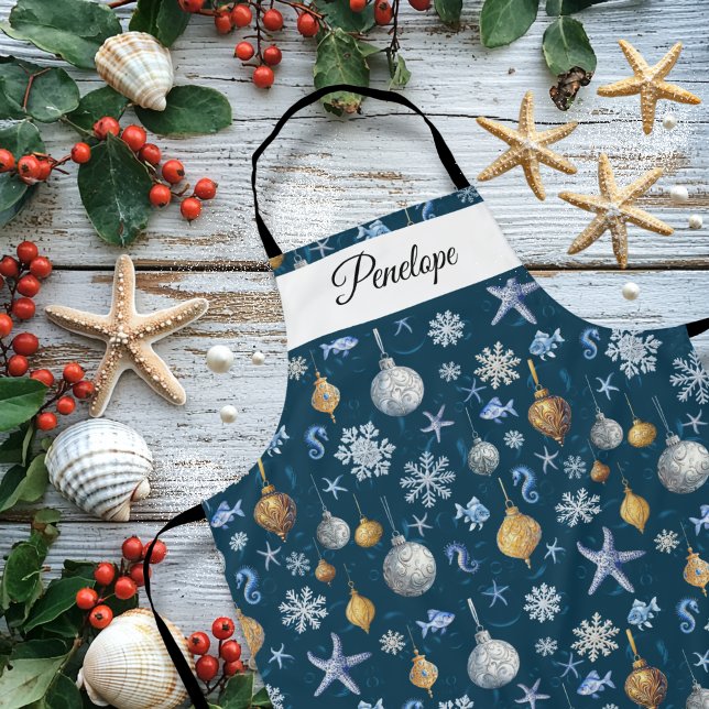 Muster für Schneeflocken an der Küste Schürze (Coastal Snowflakes & Nautical Elements Pattern Apron)