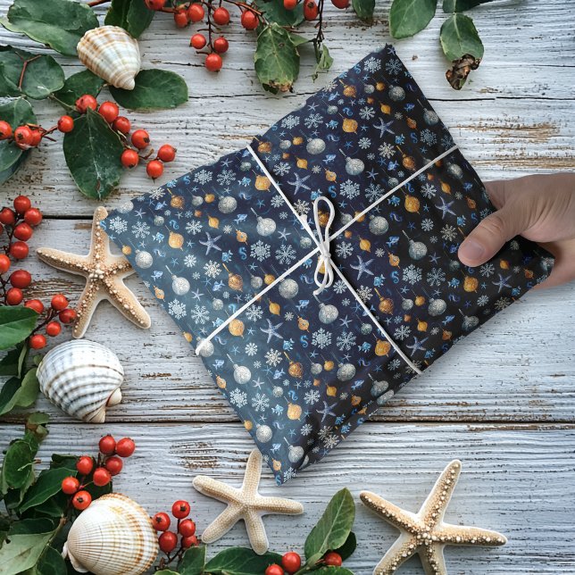 Muster für Schneeflocken an der Küste Seidenpapier (Coastal Snowflakes & Nautical Elements Pattern Tissue Paper)