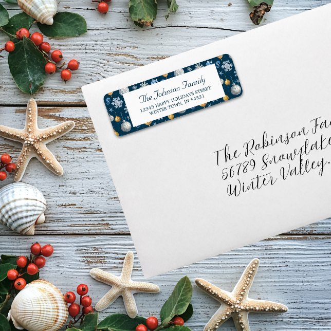 Muster für Schneeflocken und nautische Elemente (Snowflakes & Nautical Elements Pattern Return Address Label)