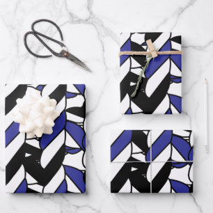 Muster für Schwarz-weiße blaue Streifen Geschenkpapier Set