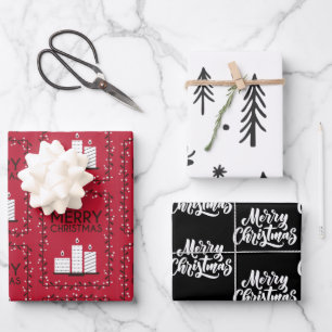 Muster für Schwarz-weiße rote Kerzen Geschenkpapier Set