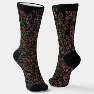 Muster für Schwarz-weiße Streifen Paisley Socken