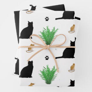 Muster für schwarze Katzen und Maus Geschenkpapier Set