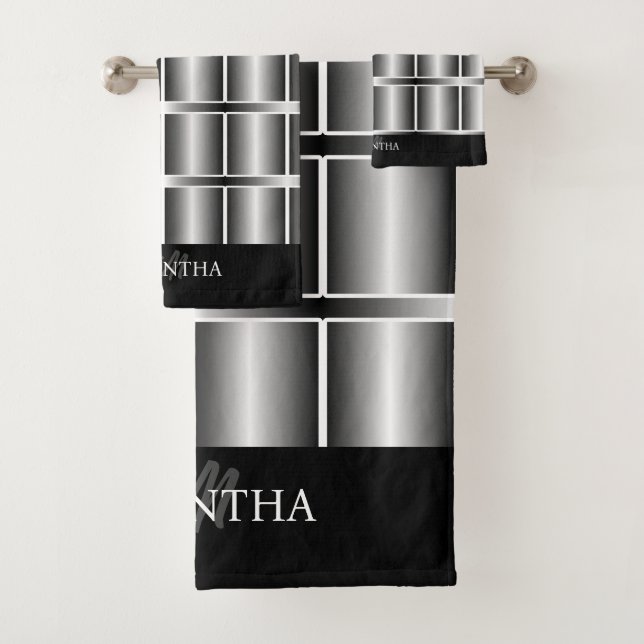 Muster für schwarze und silberne Quadrate Badhandtuch Set (Insitu)