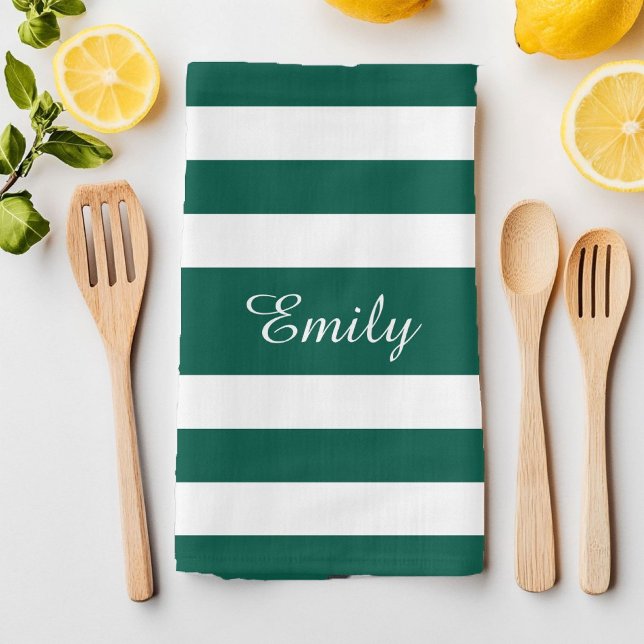 Muster für schwarze und weiße Streifen Name Geschirrtuch (Black And White Stripes Pattern Name Print Kitchen Towel)