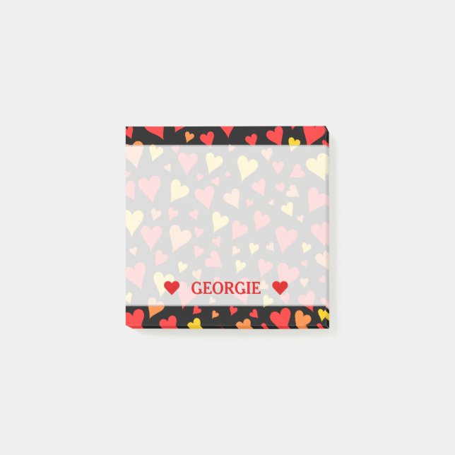 Muster für schwebende rote, orange und gelbe Herze Post-it Klebezettel (Vorderseite)